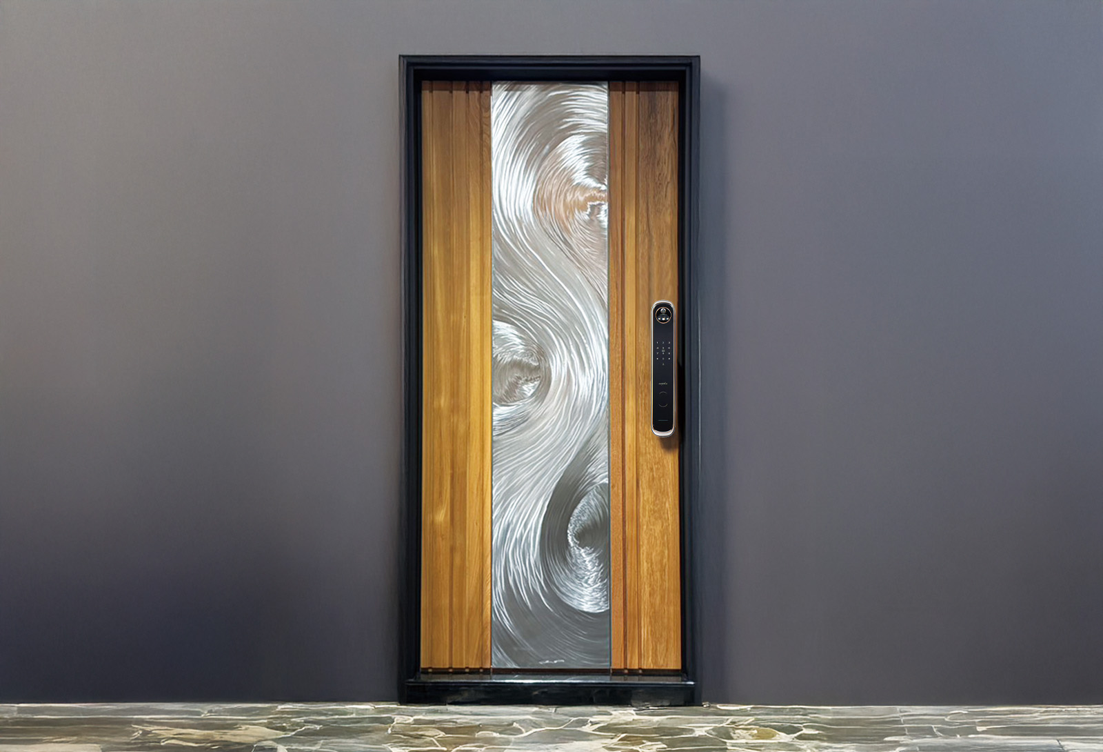 藍鯨新品 H4湖光 玄關隔音門 鈦金緬甸柚木拼接大門