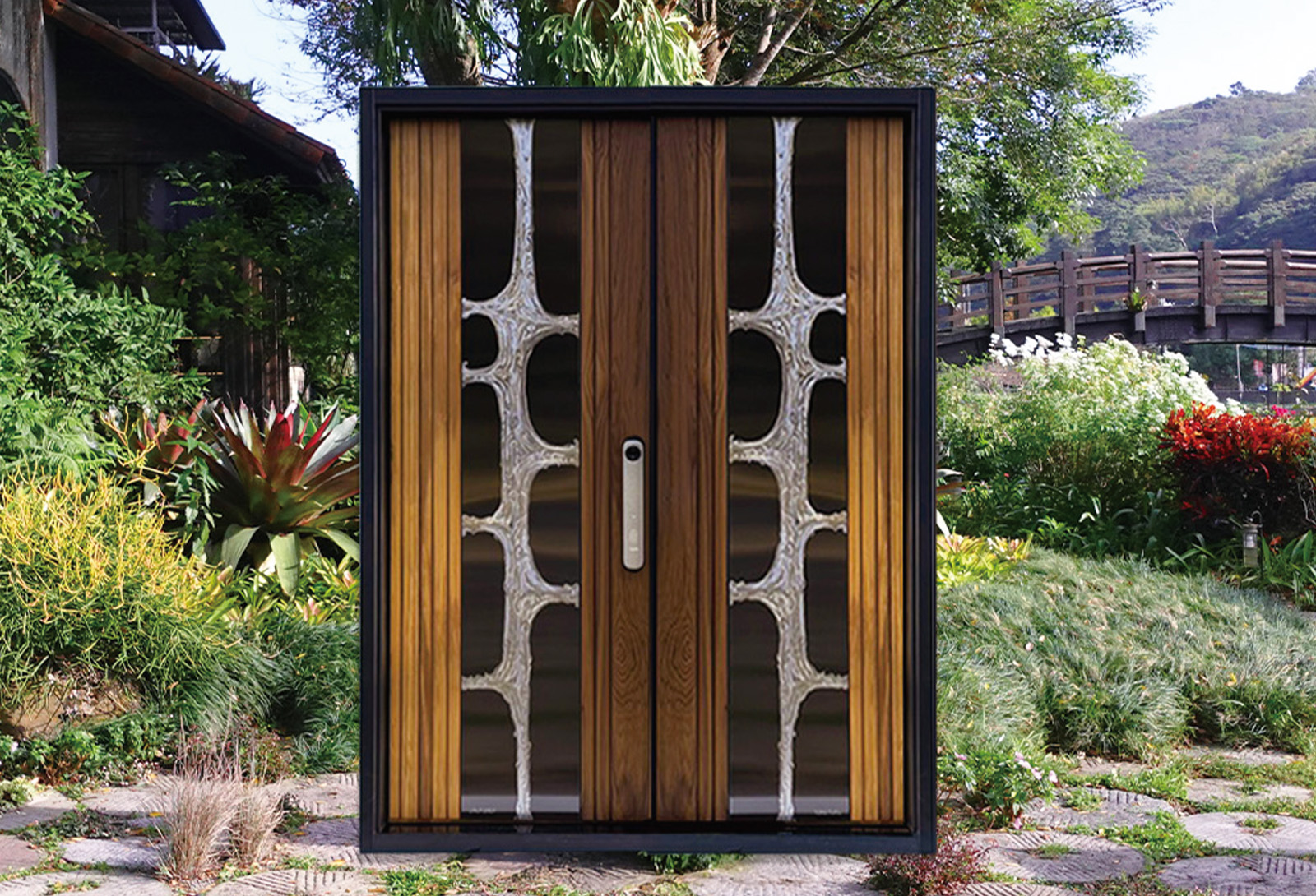 藍鯨新品 H4湖玉 玄關隔音門 鈦金緬甸柚木拼接大門